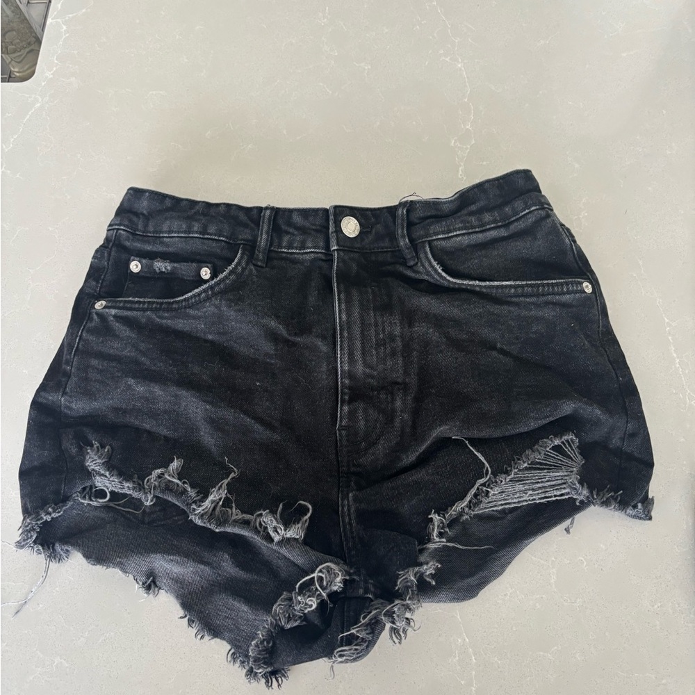 Zara Women’s Black Jean Shorts High-Waisted Distressed
